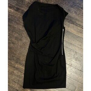 Helmut Lang Black Dress Size 6 Designer Asymmetrical Midi W Zipper And Gathering